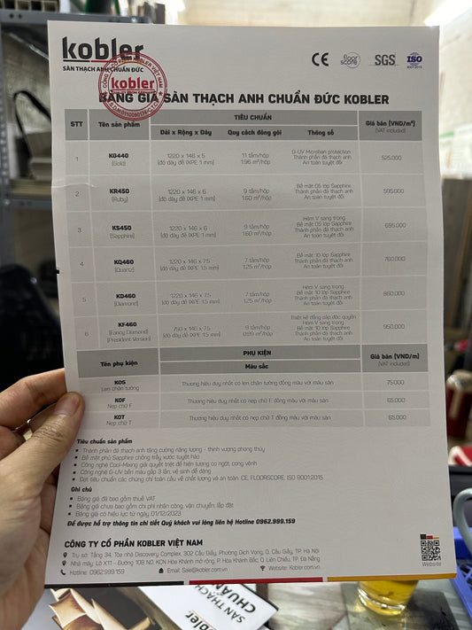 Giá sàn thạch anh chuẩn đức kobler