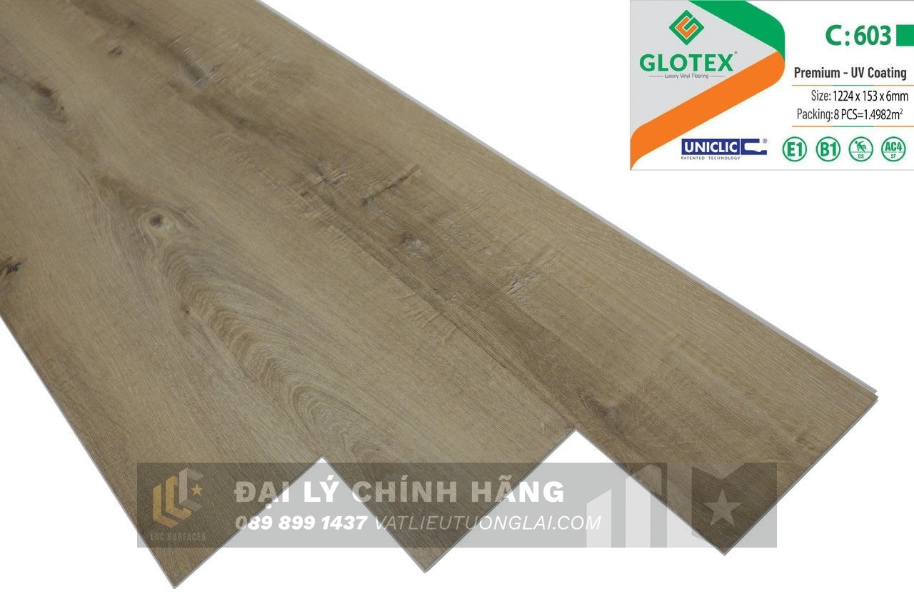 Sàn nhựa đá công nghệ SPC hèm khóa Glotex mm