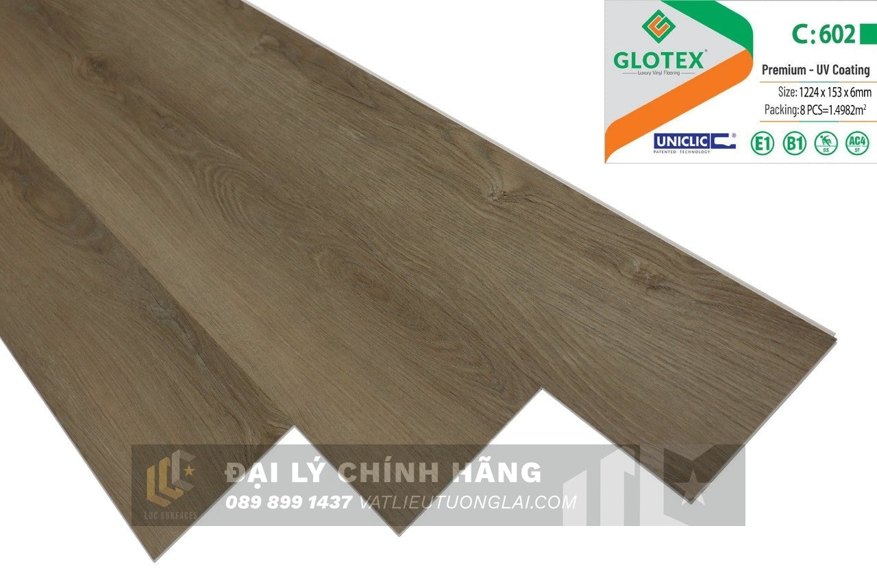 Sàn nhựa đá công nghệ SPC hèm khóa Glotex mm