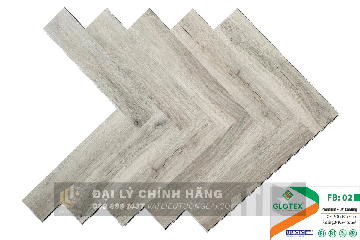Sàn nhựa đá công nghệ SPC hèm khoá Glotex lát xương cá