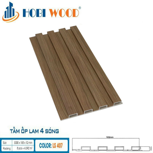 Tấm lam 4 sóng thấp ốp tường, trần HobiWood LS407