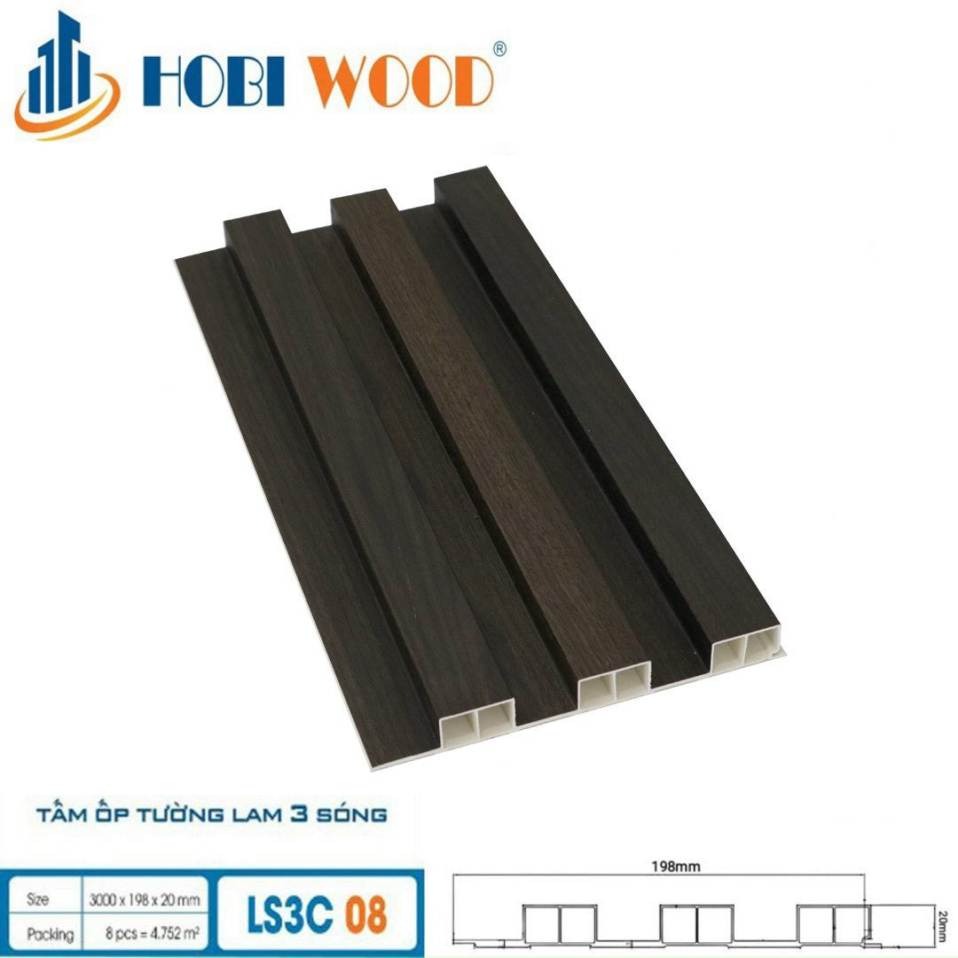 Tấm lam 3 sóng cao ốp tường, trần HobiWood LS3C08