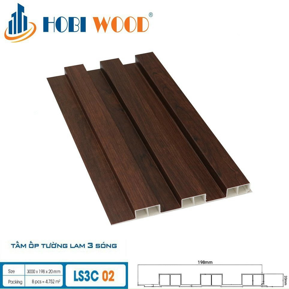 Tấm lam 3 sóng cao ốp tường, trần HobiWood LS3C02